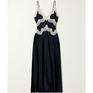 DÔEN Obelia corded lace-trimmed silk-satin midi dress in Black